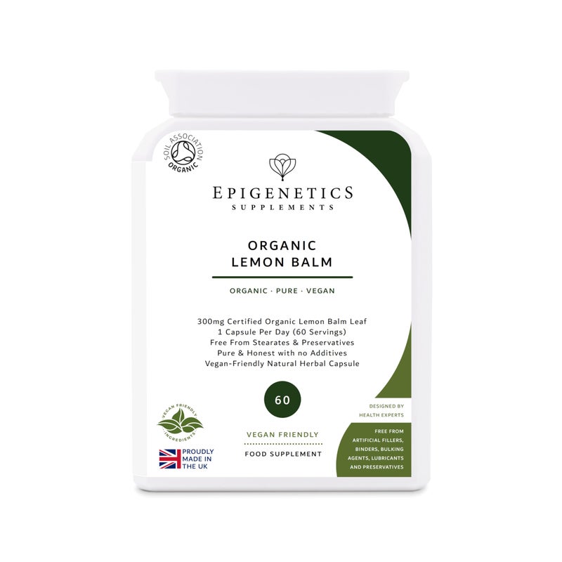 Organic Lemon Balm 300mg | Natural Melissa Officinalis Herb Supplement | 60 Vegan Friendly Capsules UK Made | Long 2 Month Supply by Epigenetics Supplements